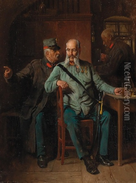 Veterans In Conversation Oil Painting - Friedrich Ritter von Malheim Friedlaender