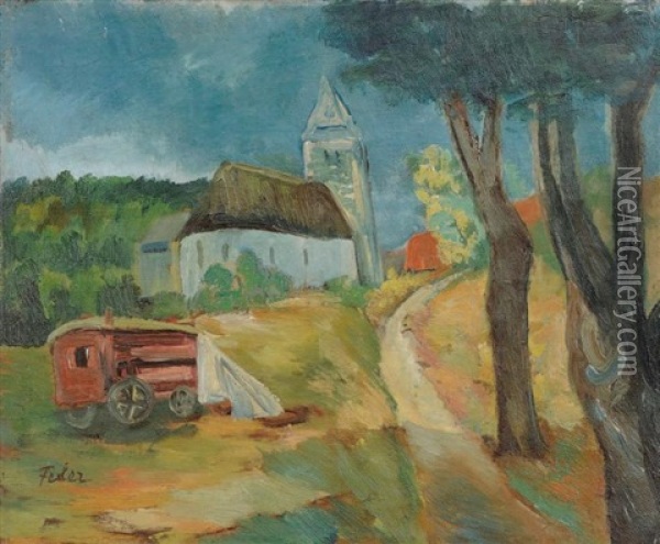 Roulotte A L'entree Du Village Oil Painting - Adolphe Aizik Feder