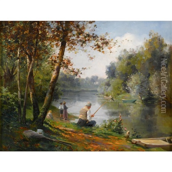 Fishing Oil Painting - Emile Georges (Geo) Weiss