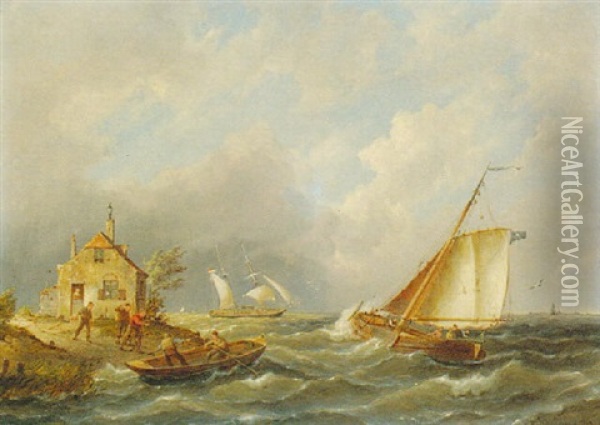 Off The Frisian Coast, Holland Oil Painting - Pieter Cornelis Dommershuijzen