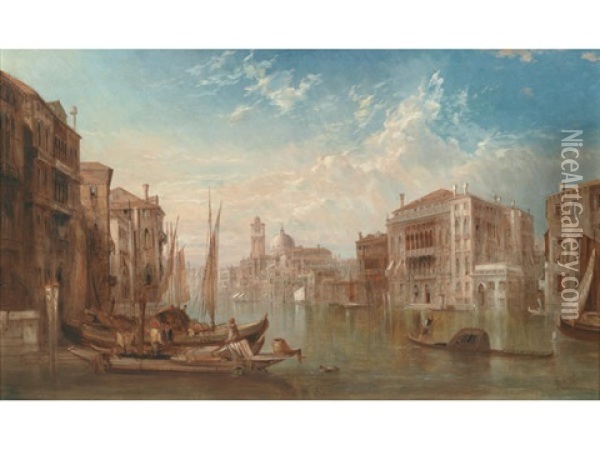 A View Of The Grand Canal With The Barbarigo Palace Oil Painting - Alfred Pollentine