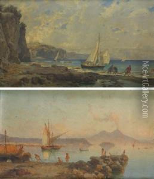 Marine Di Napoli Con Il
Vesuvio E Pescatori Oil Painting - Franz Theodor Aerni