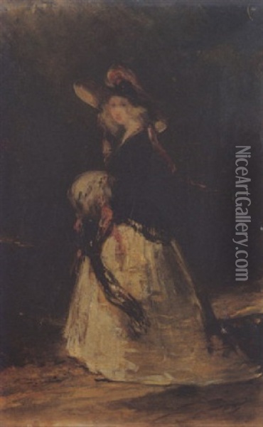 Jeune Fille Au Manchon Oil Painting - Louis-Gabriel-Eugene Isabey