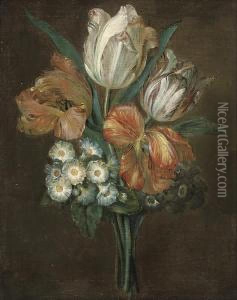 Parrot Tulips And Polyanthas Oil Painting - Willem van Leen