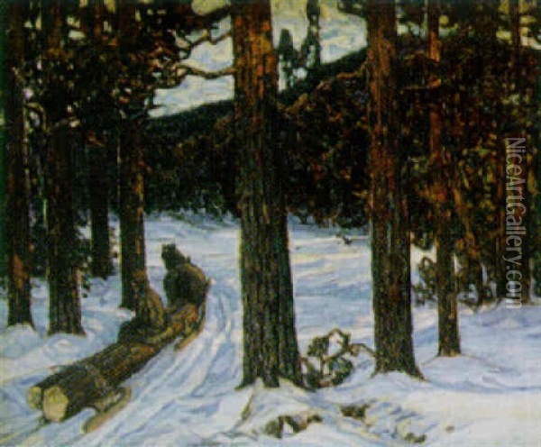 Timmerkorare I Djupskog Oil Painting - Hugo Carlberg