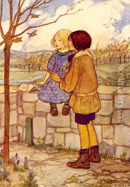 Child's Talk in April Oil Painting - Emma Florence Harrison
