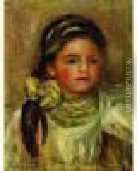 Tete De Fillette (essoyes, 1913) Oil Painting - Pierre Auguste Renoir