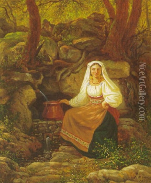 Italienerinde Ved Skovkilde Oil Painting - Peter (Johann P.) Raadsig