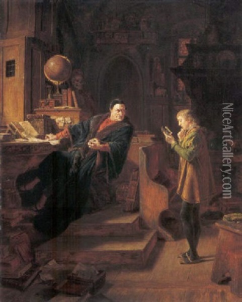 Mephisto Und Ein Student - Szene Aus Faust, Teil I, Von Goethe Oil Painting - Eduard von Gruetzner
