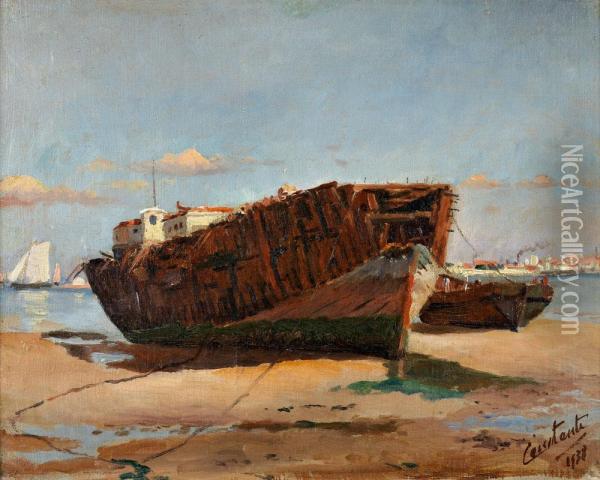 Velho Veleiro, Varado Na Praia Oil Painting - Gabriel Constante