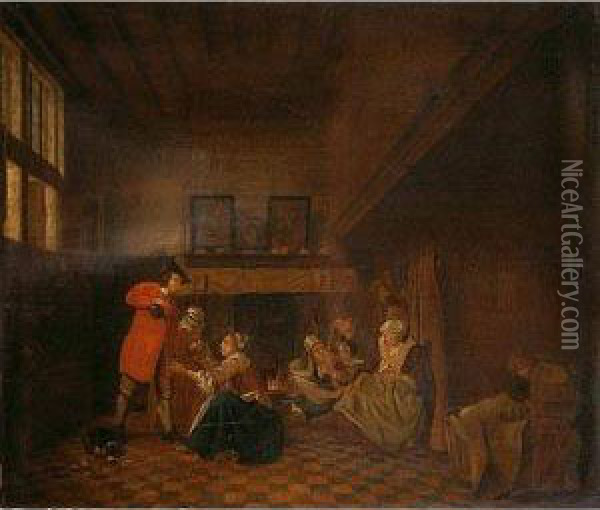 Interior Domestico Oil Painting - Jan Jozef, the Younger Horemans