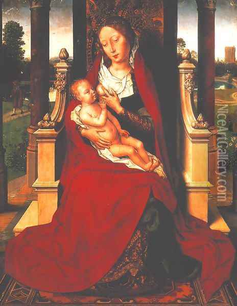 Madonna with Child on a Throne Oil Painting - Hans Memling