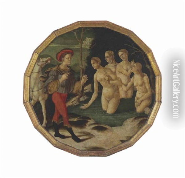 A Desco Da Parto: Diana And Actaeon Oil Painting - Girolamo di Benvenuto del Guasta