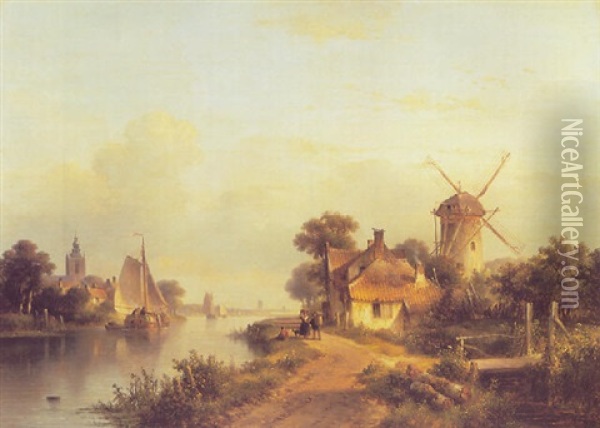 A River Landscape Near Overschie Oil Painting - Lodewijk Johannes Kleijn