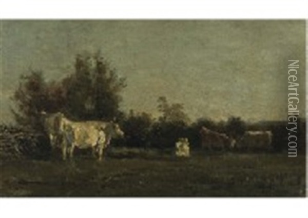 Paysage Aux Vaches Oil Painting - Charles Francois Daubigny