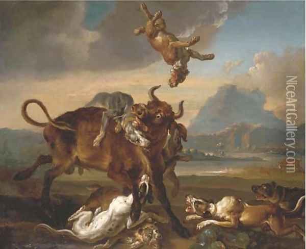 Hounds attacking a bull Oil Painting - Domenico Brandi