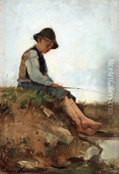 Angling Boy Oil Painting - Emma Lowstadt-Chadwick