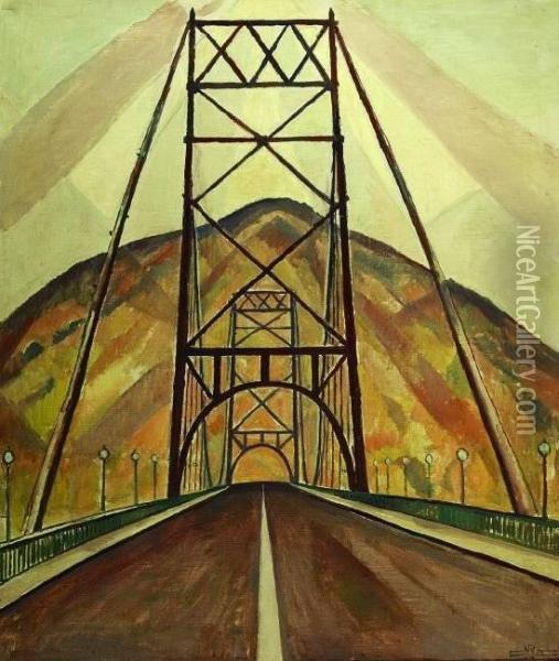 Bridge And Mountain Oil Painting - Edgar Hewitt Nye