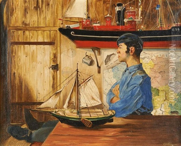 Le Marin Dans Son Interieur Oil Painting - Maurice Langaskens