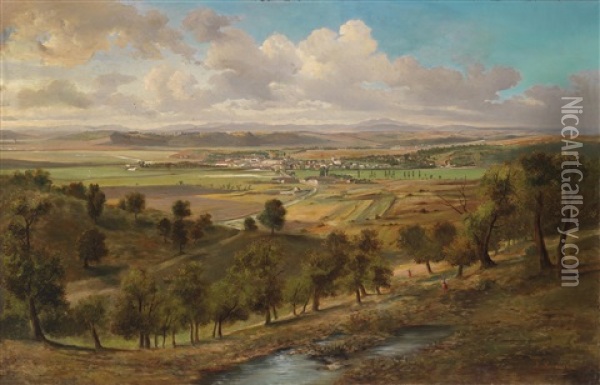Blick Auf Tulln, Vom Riederberg Aus Gesehen Oil Painting - Ludwig Georg Eduard Halauska