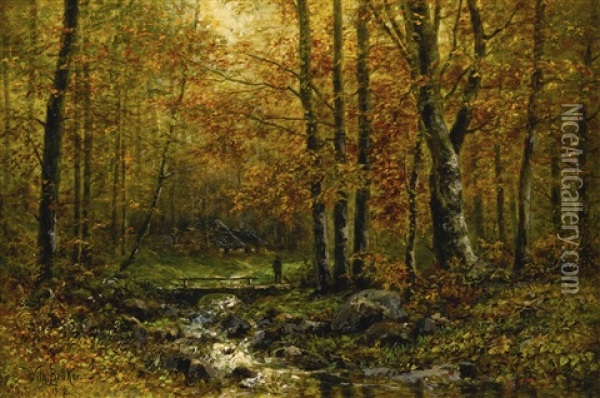 A Bridge In The Forest Oil Painting - Wilhelm Broker