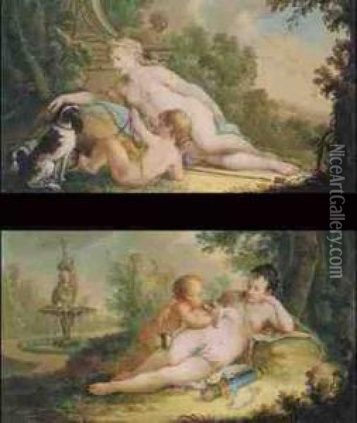 Venus Mit Amor (#) Diana Mit Amor Oil Painting - Hendrick Willelm Schweickhardt