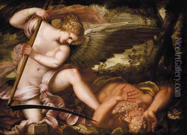 Time Being Overcome by Truth c. 1665 Oil Painting - Pietro Liberi