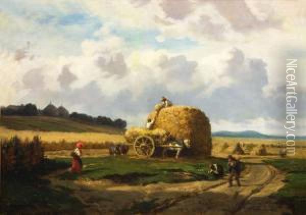 Paisaje Con Carro De Heno Oil Painting - Jean-Ferdinand Chaigneau
