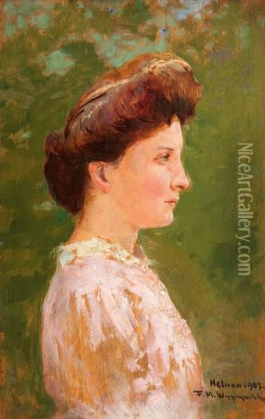Portret Mlodej Damy Oil Painting - Feliks M. Wygrzywalski