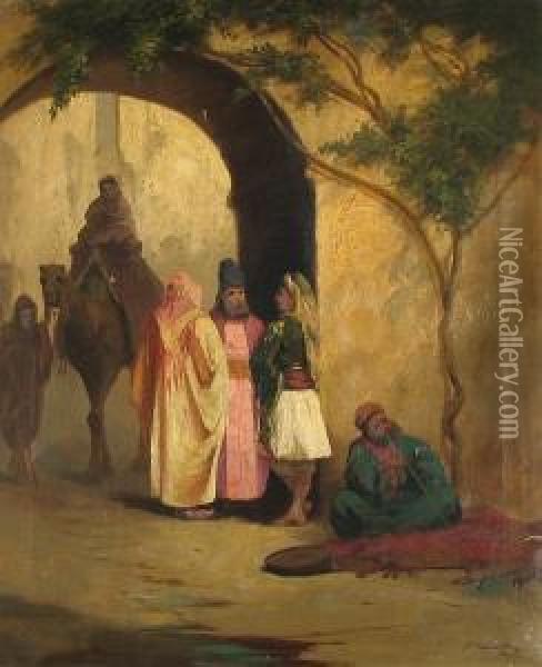 A Damascus Street Scene Oil Painting - F. Sauvan