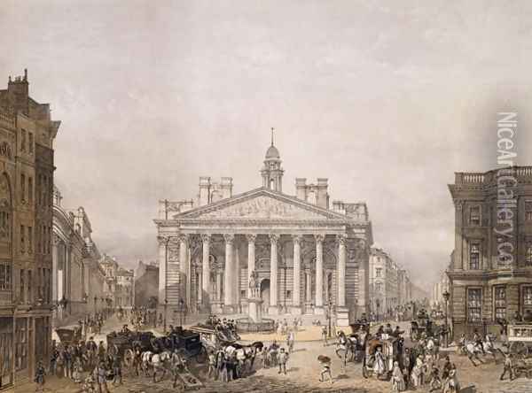 Royal Exchange and The Bank of England, pub. 1852 by Lloyd Bros. & Co. Oil Painting - Edmund Walker
