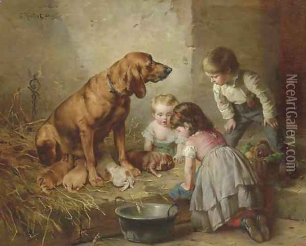 Seeing After the Pups Oil Painting - Carl Reichert