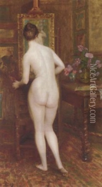 The Artist's Model Oil Painting - Auguste (Maurice Francois Giuslain) Leveque