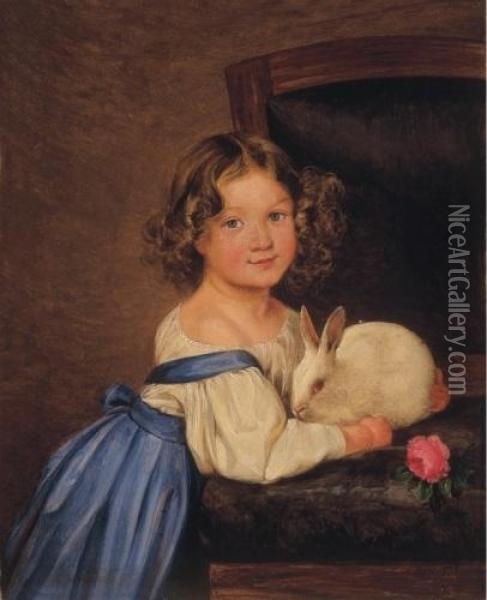 Girl With A White Rabbit Oil Painting - Ferdinand Kuss