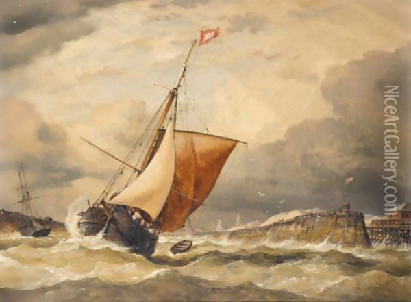 Coming Into Port In Stormy Weather Oil Painting - Edward William Cooke