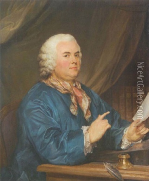 Portrait De Monsieur Miron (?) Assis Devant Sa Bibliotheque Oil Painting - Jean-Baptiste Perronneau