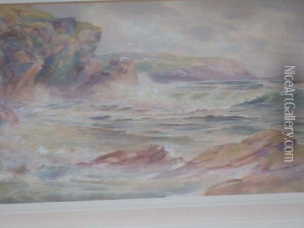 Rocky Coastal Scene Oil Painting - George Bartlett