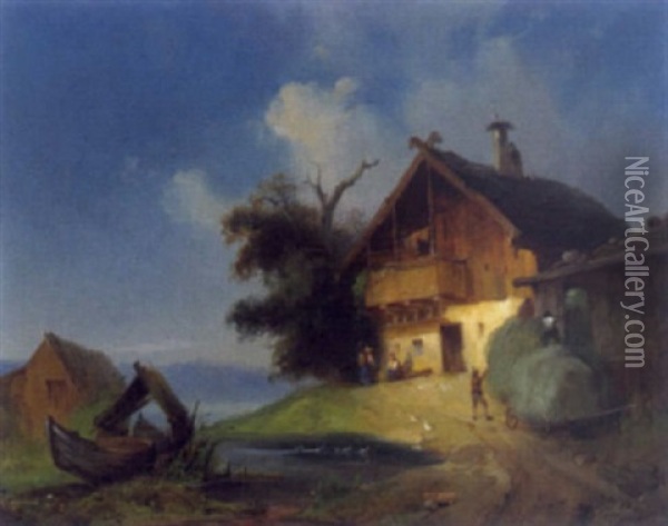 Bauernhof Am Seeufer Oil Painting - Carl August Reinhardt