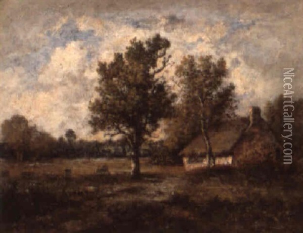 A Wooded Landscape With A Cottage Oil Painting - Leon Richet