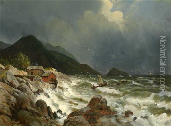 Sturmische Kustenlandschaft In Norwegen Oil Painting - Marcus Larsson
