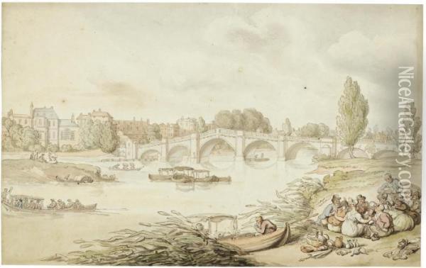 Richmond Bridge, London Oil Painting - Thomas Rowlandson