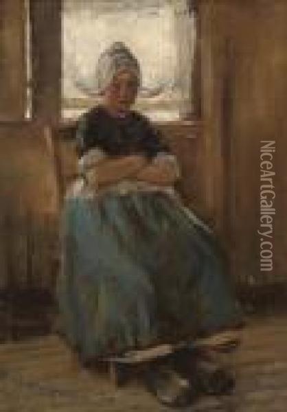 A Dutch Girl Seated In A Cottage Interior Oil Painting - Robert Gemmell Hutchison
