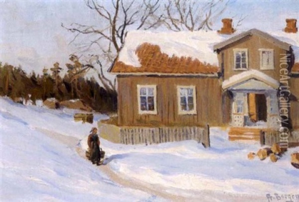 Vinterdag Pa Landet Oil Painting - Hans Frederik Henriksen Borgen