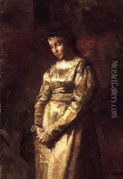 Young Girl Meditating (study) Oil Painting - Thomas Cowperthwait Eakins