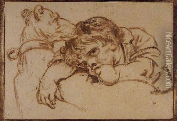 Boy Resting His Head On A Dog's Back Oil Painting - Jean Baptiste Greuze