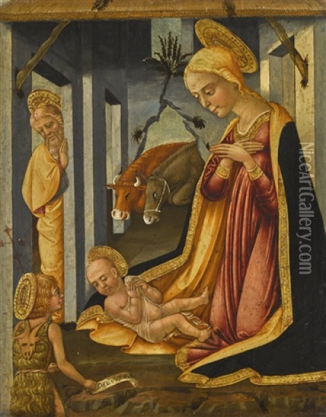The Adoration Of The Christ Child With The Young Saint John The Baptist Oil Painting - Neri di Bicci