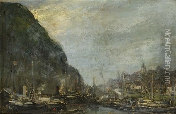 The Harbour Of Bergen Oil Painting - Louis Apol