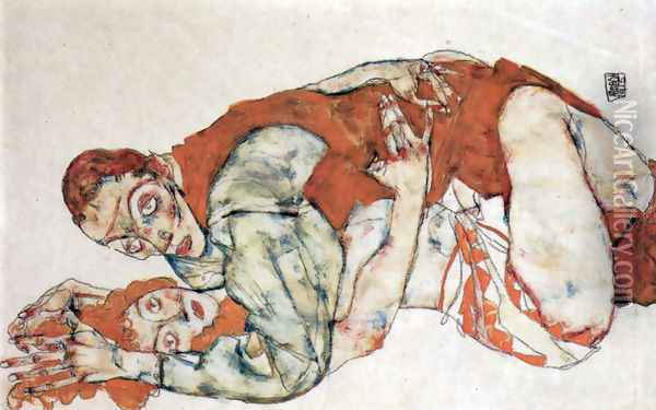 Sexual act, study Oil Painting - Egon Schiele