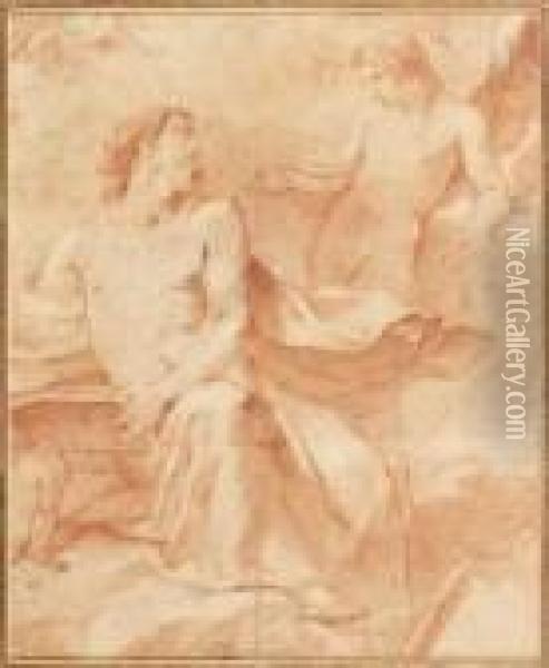 Saint Jean L'evangeliste Inspire Par L'ange Oil Painting - Charles Joseph Natoire