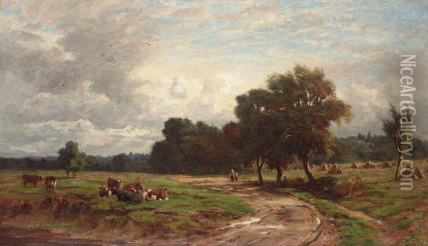 Extensive Landscape With Cattle Oil Painting - William Samuel Jay